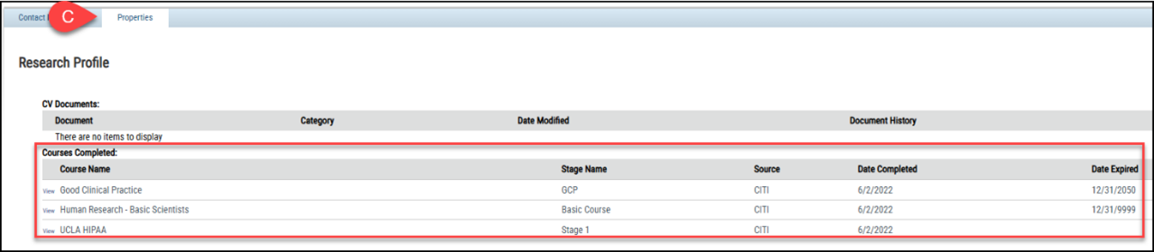 Screenshot of Properties Tab in BruinIRB